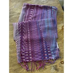 Susan Graver Multicolor Printed Jacquard Scarf Fringe Metallic One Size Purple